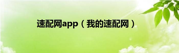 速配网app（我的速配网）