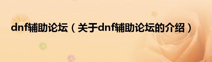 dnf辅助论坛（关于dnf辅助论坛的介绍）