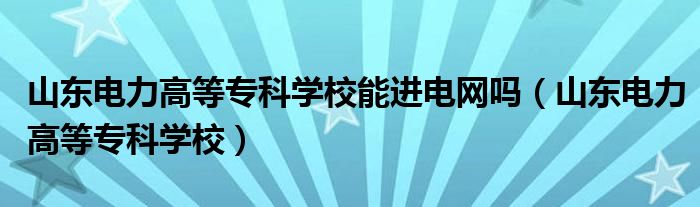 山东电力高等专科学校能进电网吗（山东电力高等专科学校）