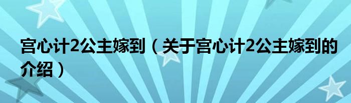 宫心计2公主嫁到（关于宫心计2公主嫁到的介绍）