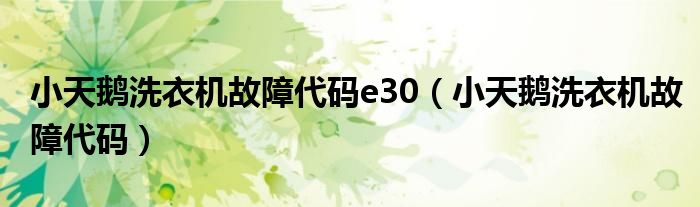 小天鹅洗衣机故障代码e30（小天鹅洗衣机故障代码）