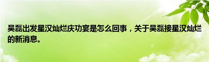 吴磊出发星汉灿烂庆功宴是怎么回事，关于吴磊接星汉灿烂的新消息。