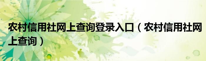 农村信用社网上查询登录入口（农村信用社网上查询）