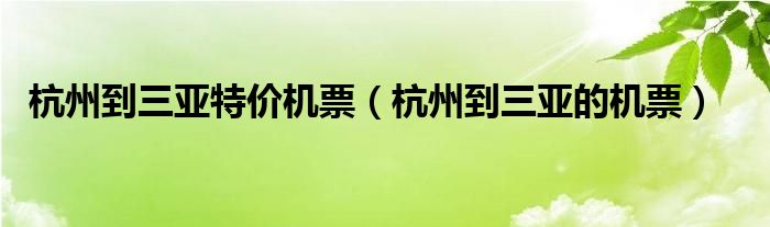 杭州到三亚特价机票（杭州到三亚的机票）