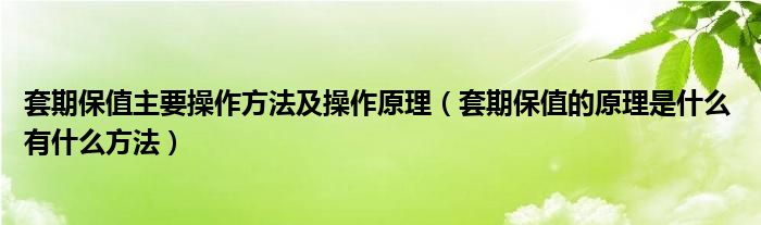 套期保值主要操作方法及操作原理（套期保值的原理是什么 有什么方法）