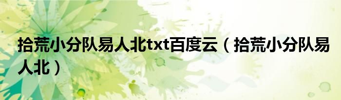 拾荒小分队易人北txt百度云（拾荒小分队易人北）