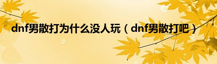 dnf男散打为什么没人玩（dnf男散打吧）