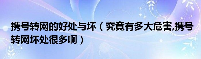 携号转网的好处与坏（究竟有多大危害,携号转网坏处很多啊）