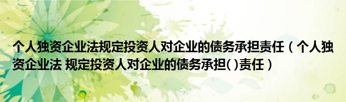 个人独资企业法规定投资人对企业的债务承担责任（个人独资企业法 规定投资人对企业的债务承担( )责任）