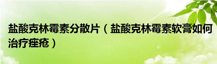 盐酸克林霉素分散片（盐酸克林霉素软膏如何治疗痤疮）