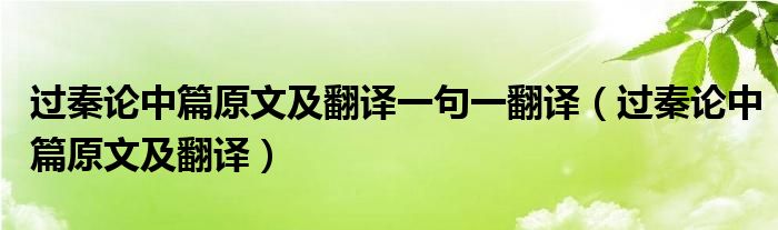 过秦论中篇原文及翻译一句一翻译（过秦论中篇原文及翻译）