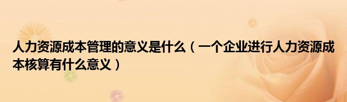 人力资源成本管理的意义是什么（一个企业进行人力资源成本核算有什么意义）