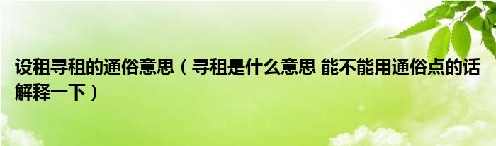 设租寻租的通俗意思（寻租是什么意思 能不能用通俗点的话解释一下）