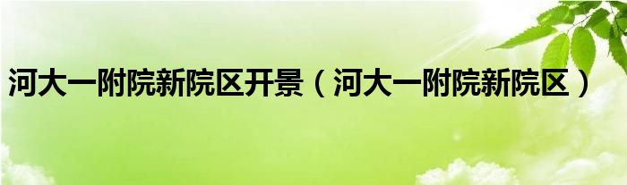 河大一附院新院区开景（河大一附院新院区）