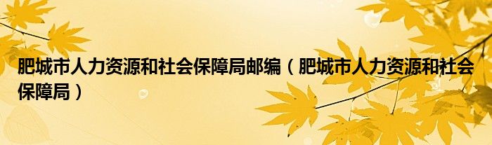 肥城市人力资源和社会保障局邮编（肥城市人力资源和社会保障局）