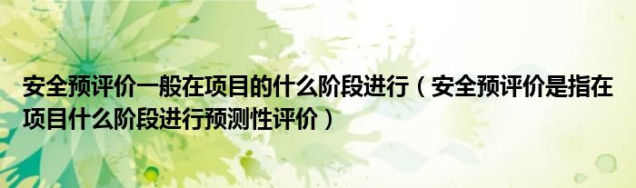 安全预评价一般在项目的什么阶段进行（安全预评价是指在项目什么阶段进行预测性评价）