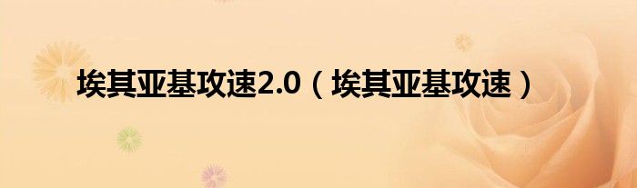 埃其亚基攻速2.0（埃其亚基攻速）