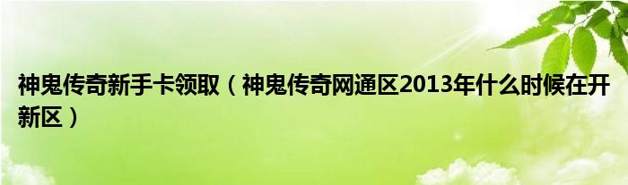 神鬼传奇新手卡领取（神鬼传奇网通区2013年什么时候在开新区）