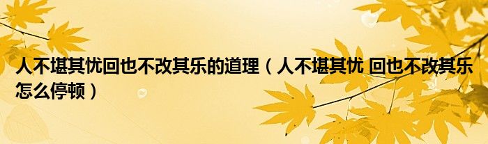 人不堪其忧回也不改其乐的道理（人不堪其忧 回也不改其乐怎么停顿）