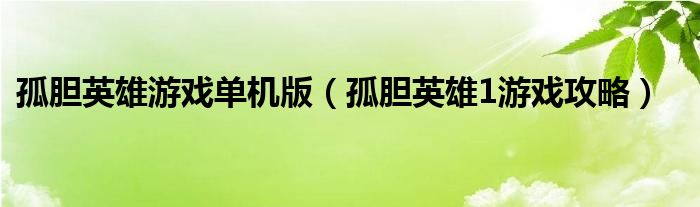 孤胆英雄游戏单机版（孤胆英雄1游戏攻略）