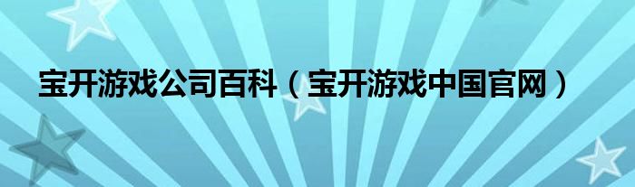 宝开游戏公司百科（宝开游戏中国官网）