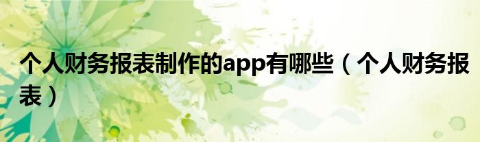 个人财务报表制作的app有哪些（个人财务报表）