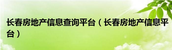 长春房地产信息查询平台（长春房地产信息平台）