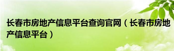 长春市房地产信息平台查询官网（长春市房地产信息平台）