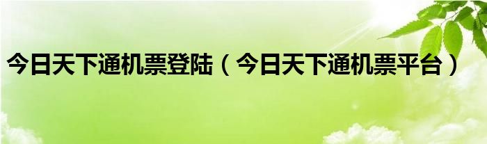 今日天下通机票登陆（今日天下通机票平台）