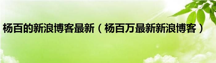 杨百的新浪博客最新（杨百万最新新浪博客）