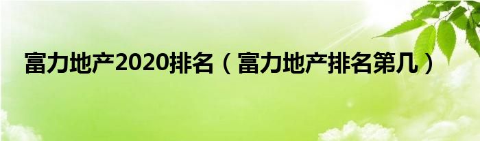 富力地产2020排名（富力地产排名第几）