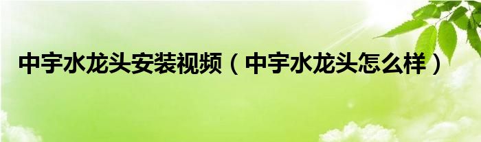 中宇水龙头安装视频（中宇水龙头怎么样）