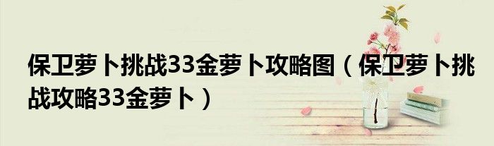 保卫萝卜挑战33金萝卜攻略图（保卫萝卜挑战攻略33金萝卜）