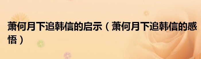 萧何月下追韩信的启示（萧何月下追韩信的感悟）