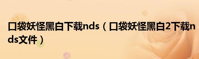 口袋妖怪黑白下载nds（口袋妖怪黑白2下载nds文件）