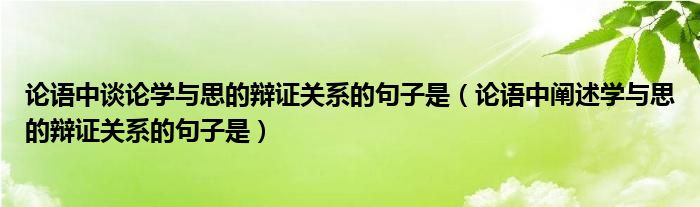 论语中谈论学与思的辩证关系的句子是（论语中阐述学与思的辩证关系的句子是）