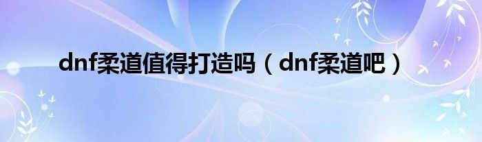 dnf柔道值得打造吗（dnf柔道吧）