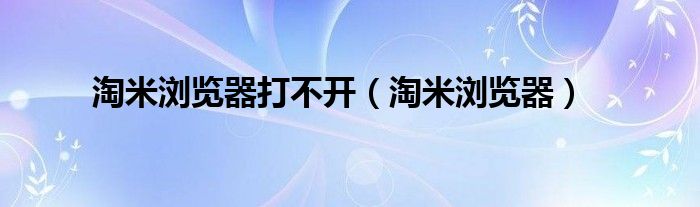 淘米浏览器打不开（淘米浏览器）