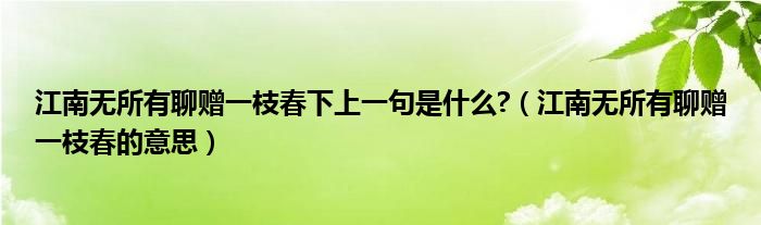 江南无所有聊赠一枝春下上一句是什么?（江南无所有聊赠一枝春的意思）