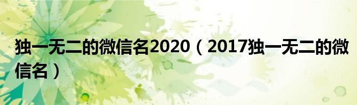 独一无二的微信名2020（2017独一无二的微信名）