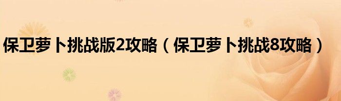 保卫萝卜挑战版2攻略（保卫萝卜挑战8攻略）