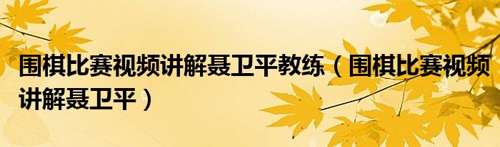 围棋比赛视频讲解聂卫平教练（围棋比赛视频讲解聂卫平）