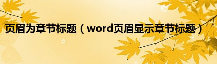 页眉为章节标题（word页眉显示章节标题）