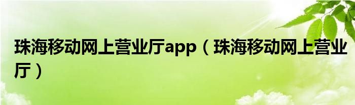 珠海移动网上营业厅app（珠海移动网上营业厅）