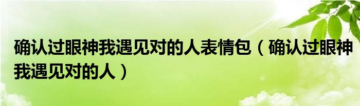 确认过眼神我遇见对的人表情包（确认过眼神我遇见对的人）