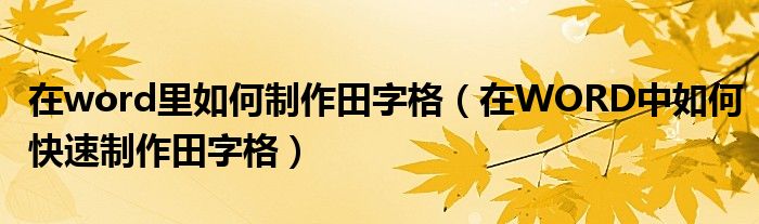 在word里如何制作田字格（在WORD中如何快速制作田字格）