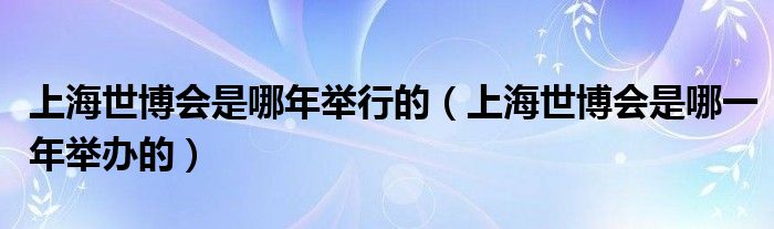 上海世博会是哪年举行的（上海世博会是哪一年举办的）