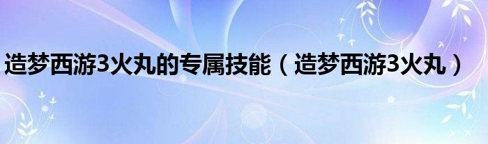 造梦西游3火丸的专属技能（造梦西游3火丸）