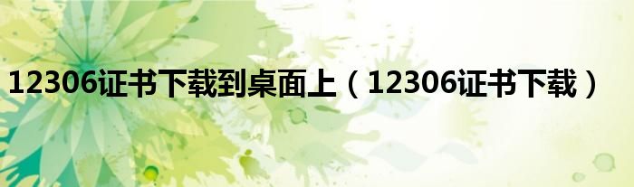 12306证书下载到桌面上（12306证书下载）