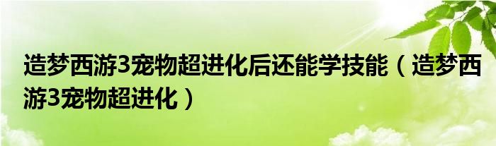 造梦西游3宠物超进化后还能学技能（造梦西游3宠物超进化）